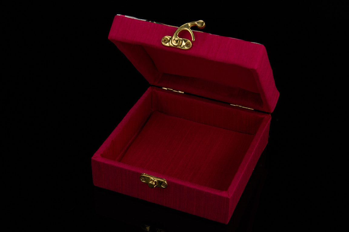 Premium wooden Diwali gift box with luxurious satin lining showing keepsake storage quality and Happy Diwali embellishment